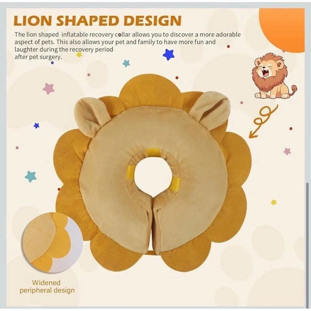Soft Recovery Inflatable Dog Collar Medium Brown Lion‎ Costume Ieuumler